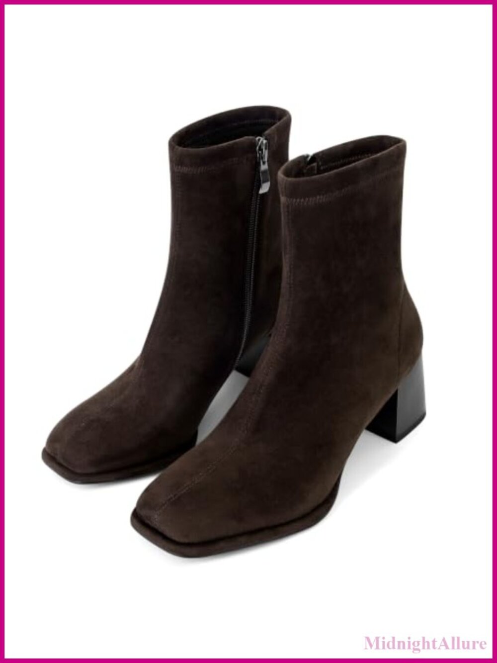 Square Toe Ankle Booties Chunky Block Heel Suede Short Boots